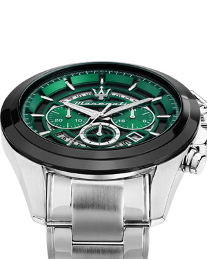 Orologio Cronografo da uomo Maserati Traguardo cassa 45mm e bracciale in acciaio quadrante verde R8873612060