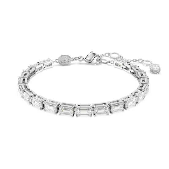 Bracciale tennis donna Swarovski rodiato e cristalli baguette Regolabile 15,5-20 cm