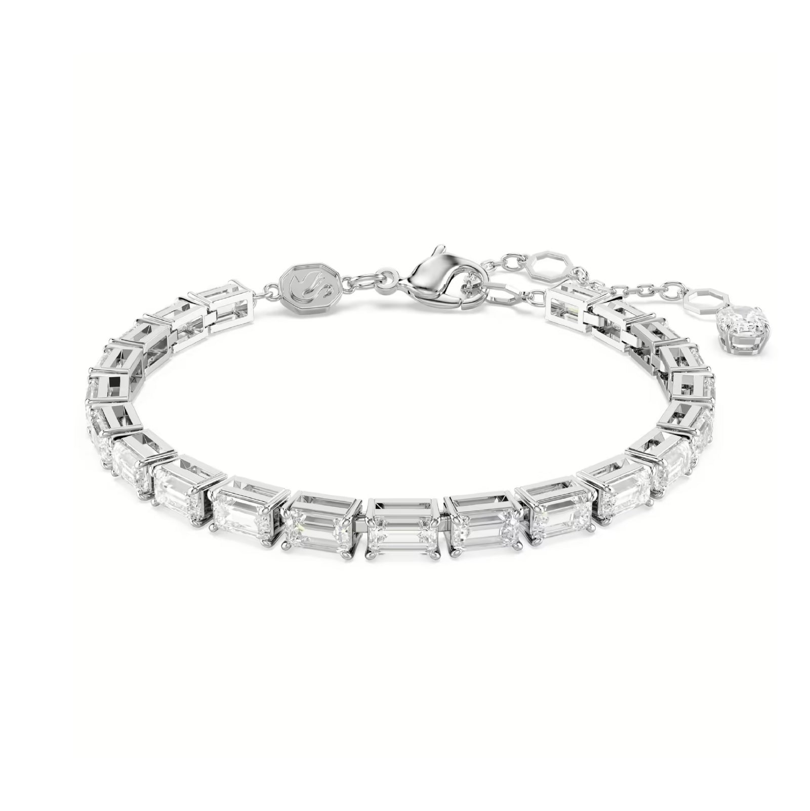 Bracciale tennis donna Swarovski rodiato e cristalli baguette Regolabile 15,5-20 cm