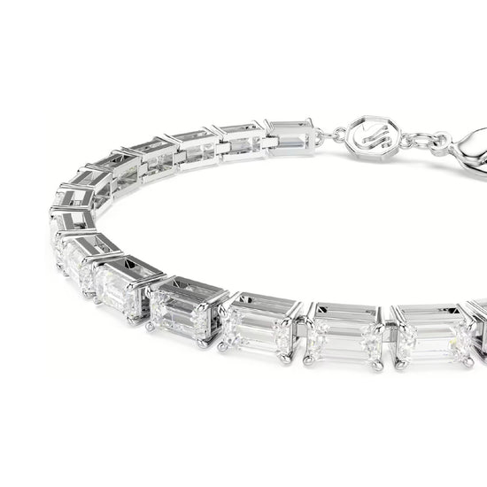 Bracciale tennis donna Swarovski rodiato e cristalli baguette Regolabile 15,5-20 cm