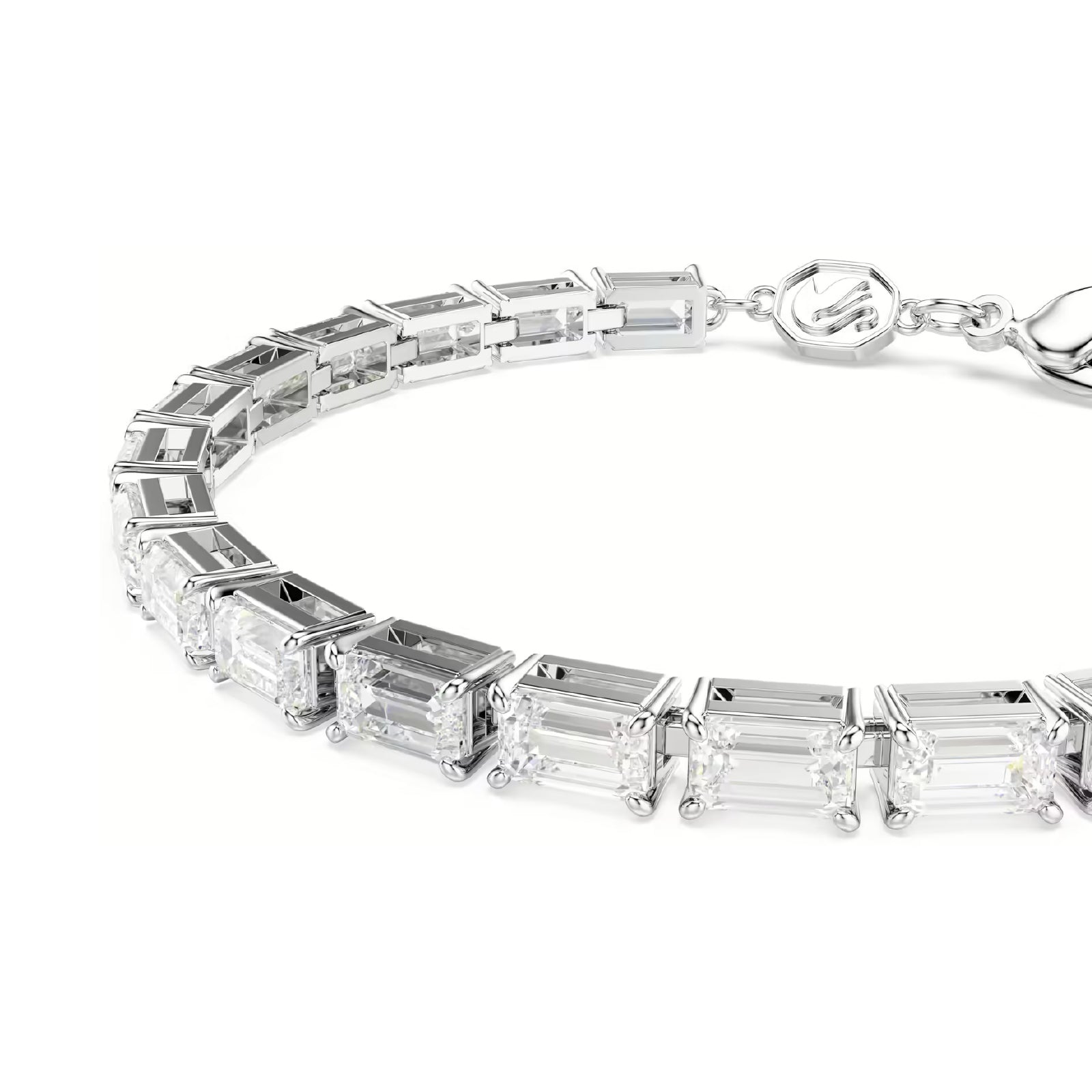 Bracciale tennis donna Swarovski rodiato e cristalli baguette Regolabile 15,5-20 cm