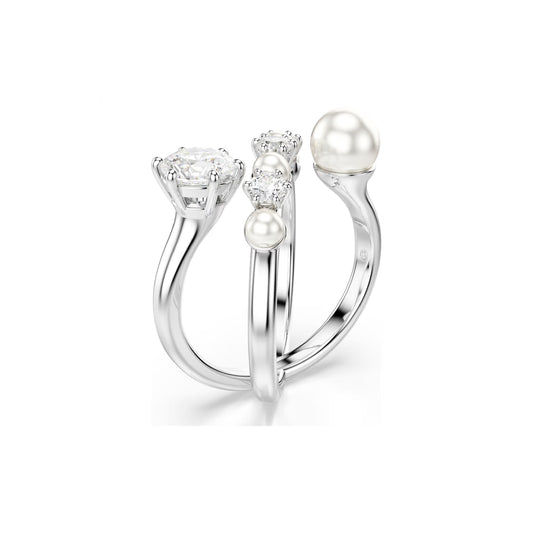 Anello donna Swarovski rodiato con cristalli bianchi e perle 12