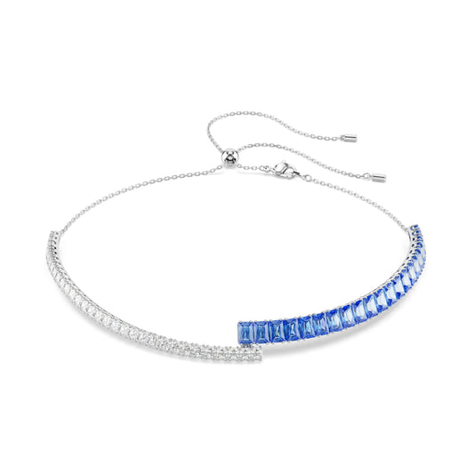 Collana girocollo Swarovski rodiato e cristalli bianchi e blu MISURA UNICA