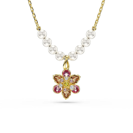 Collana con pendente Swarovski dorato con perle e cristalli MISURA UNICA