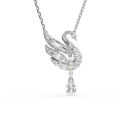 Collana con pendente Swarovski con cigno di cristalli e perle MISURA UNICA