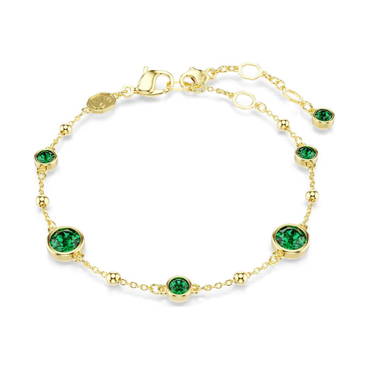 Bracciale catena Swarovski rodiato cristalli verdi e sfere Regolabile 16,5-20,5 cm