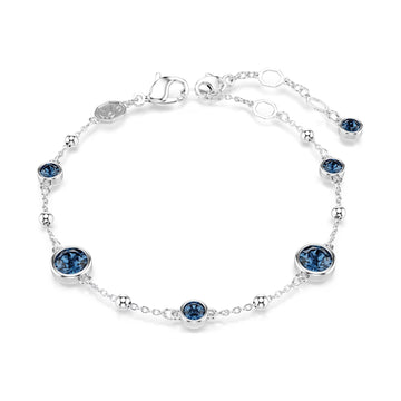 Bracciale catena Swarovski rodiato con cristalli blu e sfere Regolabile 16,5-20,5 cm