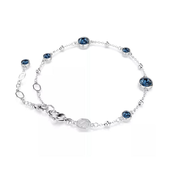 Bracciale catena Swarovski rodiato con cristalli blu e sfere Regolabile 16,5-20,5 cm
