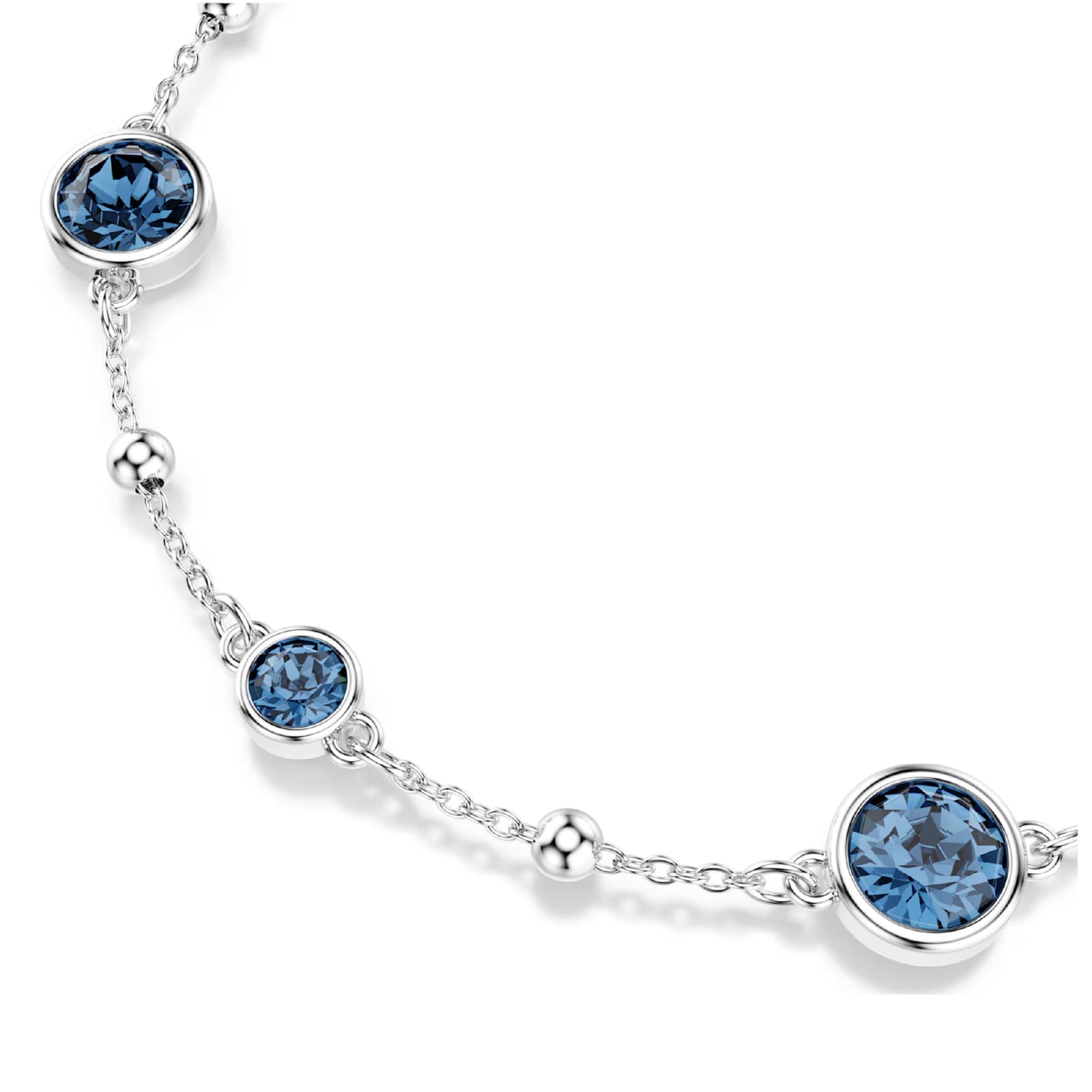 Bracciale catena Swarovski rodiato con cristalli blu e sfere Regolabile 16,5-20,5 cm