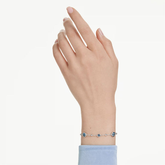 Bracciale catena Swarovski rodiato con cristalli blu e sfere Regolabile 16,5-20,5 cm