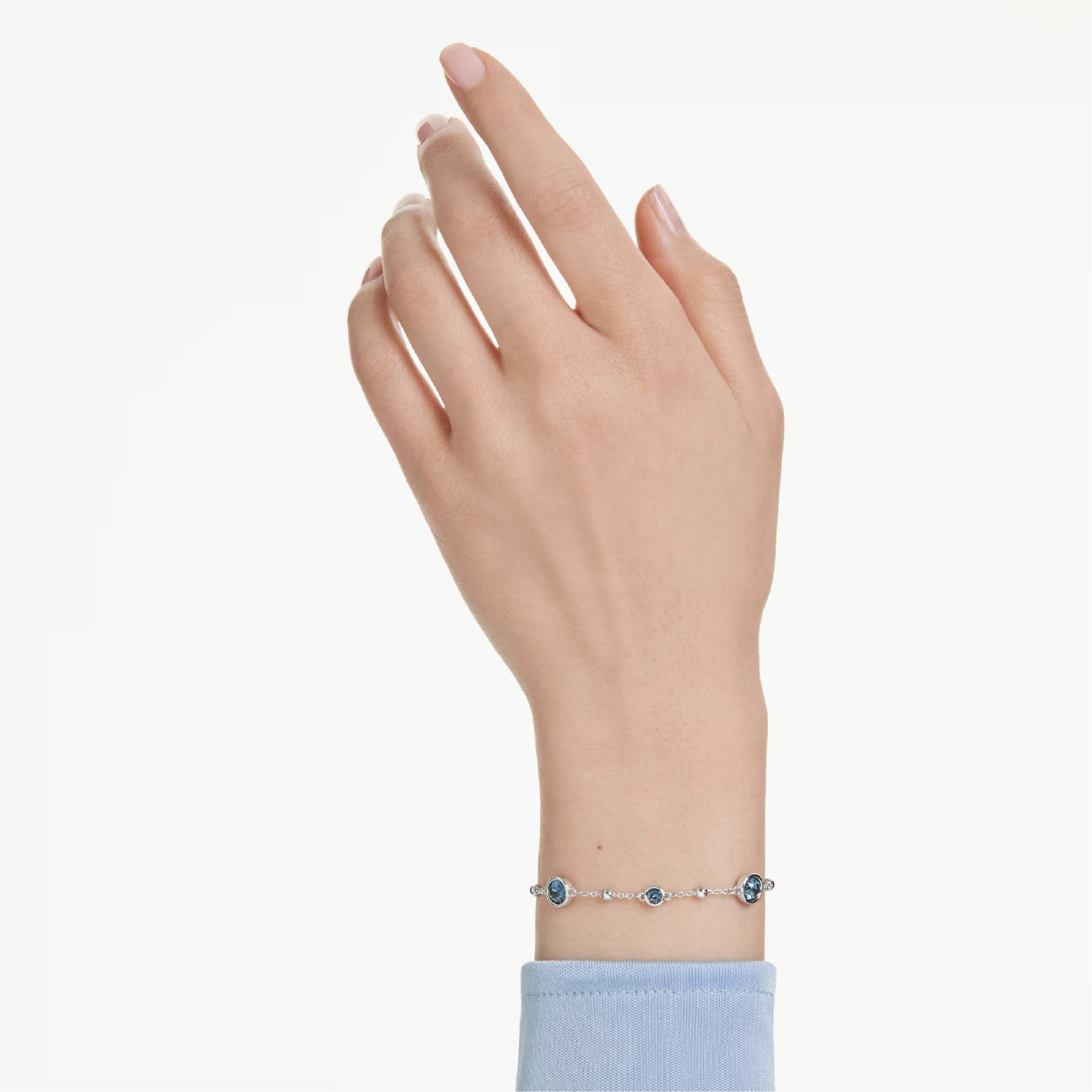 Bracciale catena Swarovski rodiato con cristalli blu e sfere Regolabile 16,5-20,5 cm