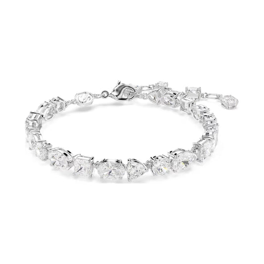 Bracciale tennis Swarovski rodiato cristalli di diversi tagli Regolabile 15,5-20 cm