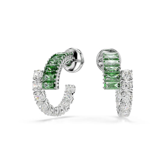 Orecchini cerchio Swarovski rodiato cristalli bianchi e verdi MISURA UNICA