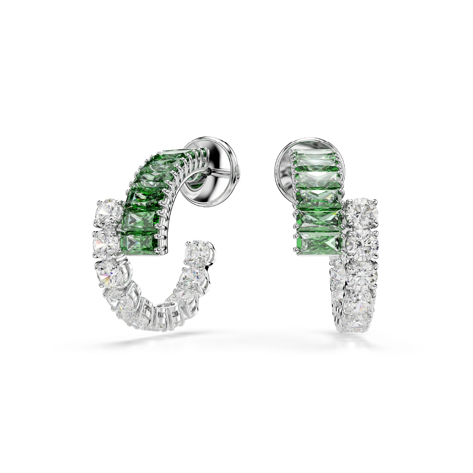 Orecchini cerchio Swarovski rodiato cristalli bianchi e verdi MISURA UNICA