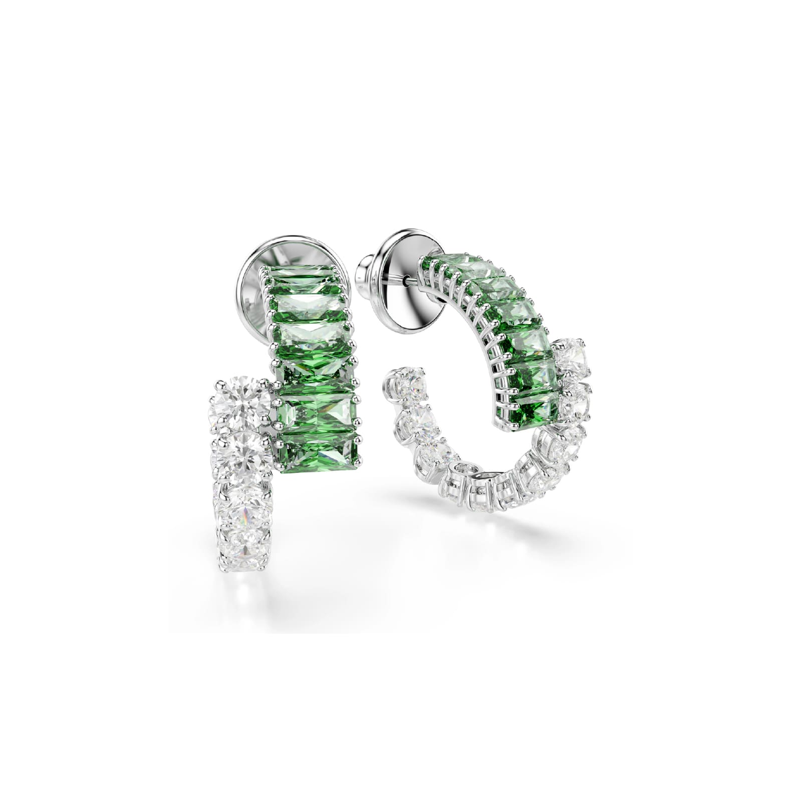 Orecchini cerchio Swarovski rodiato cristalli bianchi e verdi MISURA UNICA