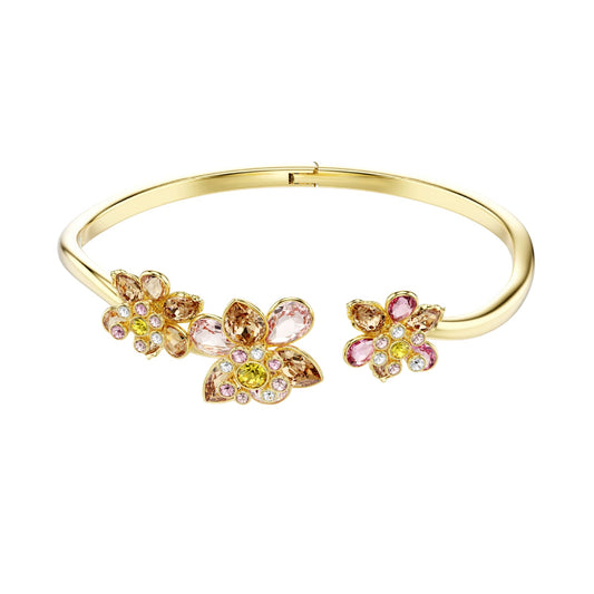 Bracciale rigido Swarovski placcato oro e fiori di cristalli 16,5 cm