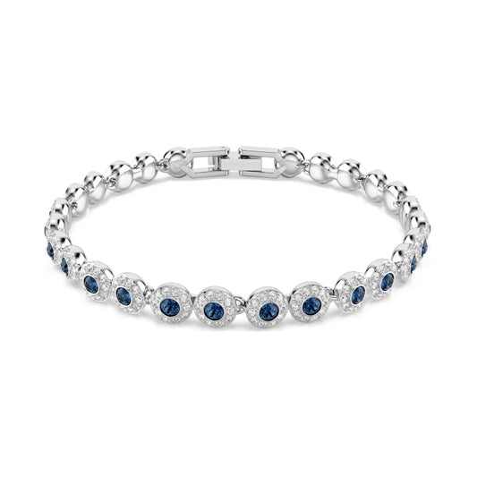 Bracciale tennis Swarovski rodiato con cristalli bianchi e blu Regolabile 16,5-19 cm