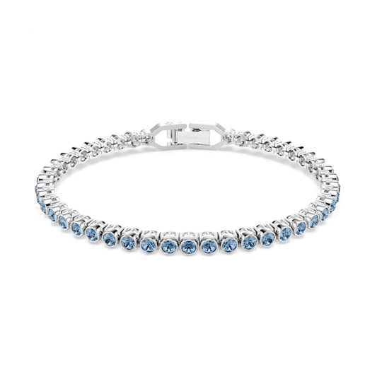 Bracciale tennis rodiato Swarovski con cristalli azzurri Regolabile 16,5-18,5 cm
