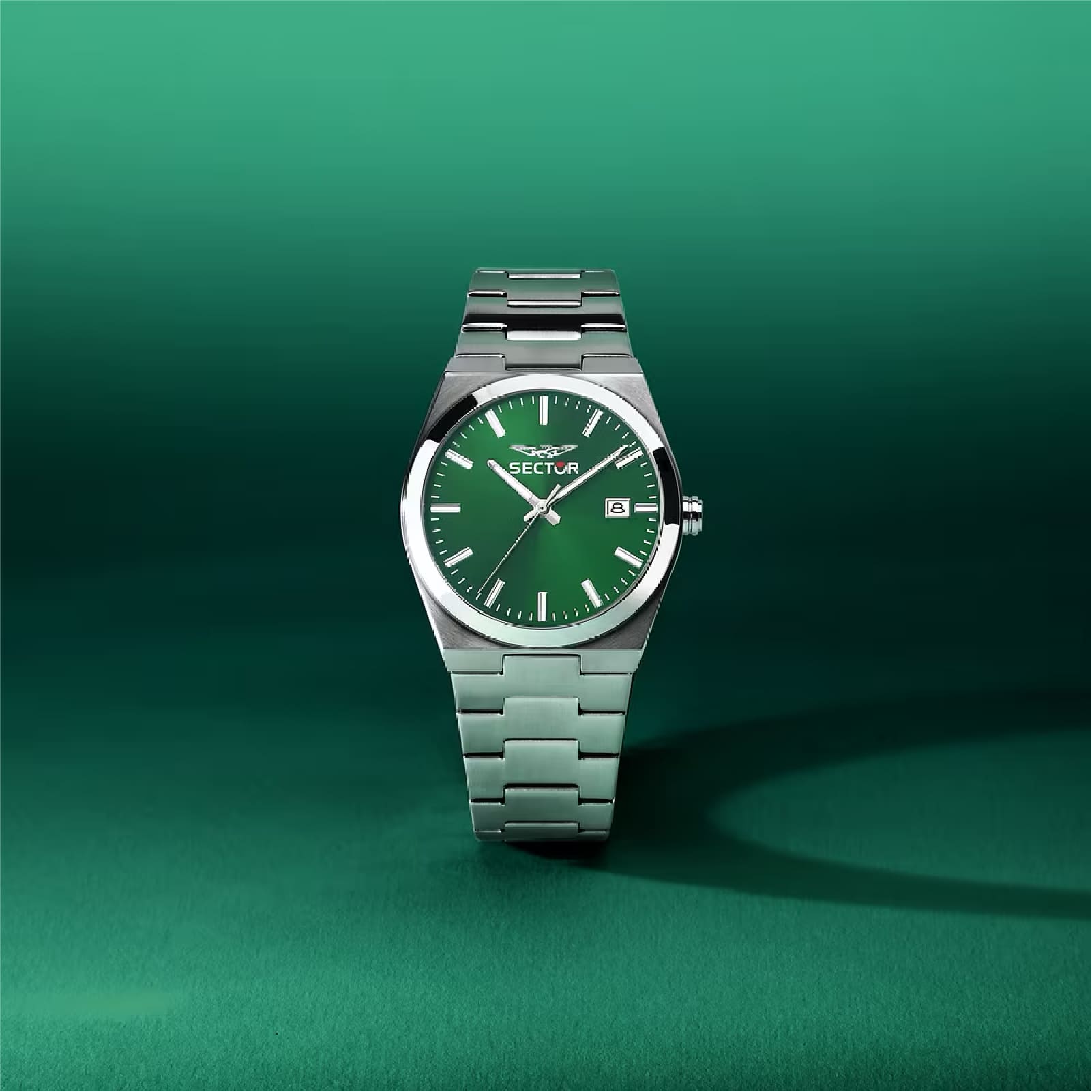 Orologio solo tempo Sector in acciaio quadrante verde MISURA UNICA