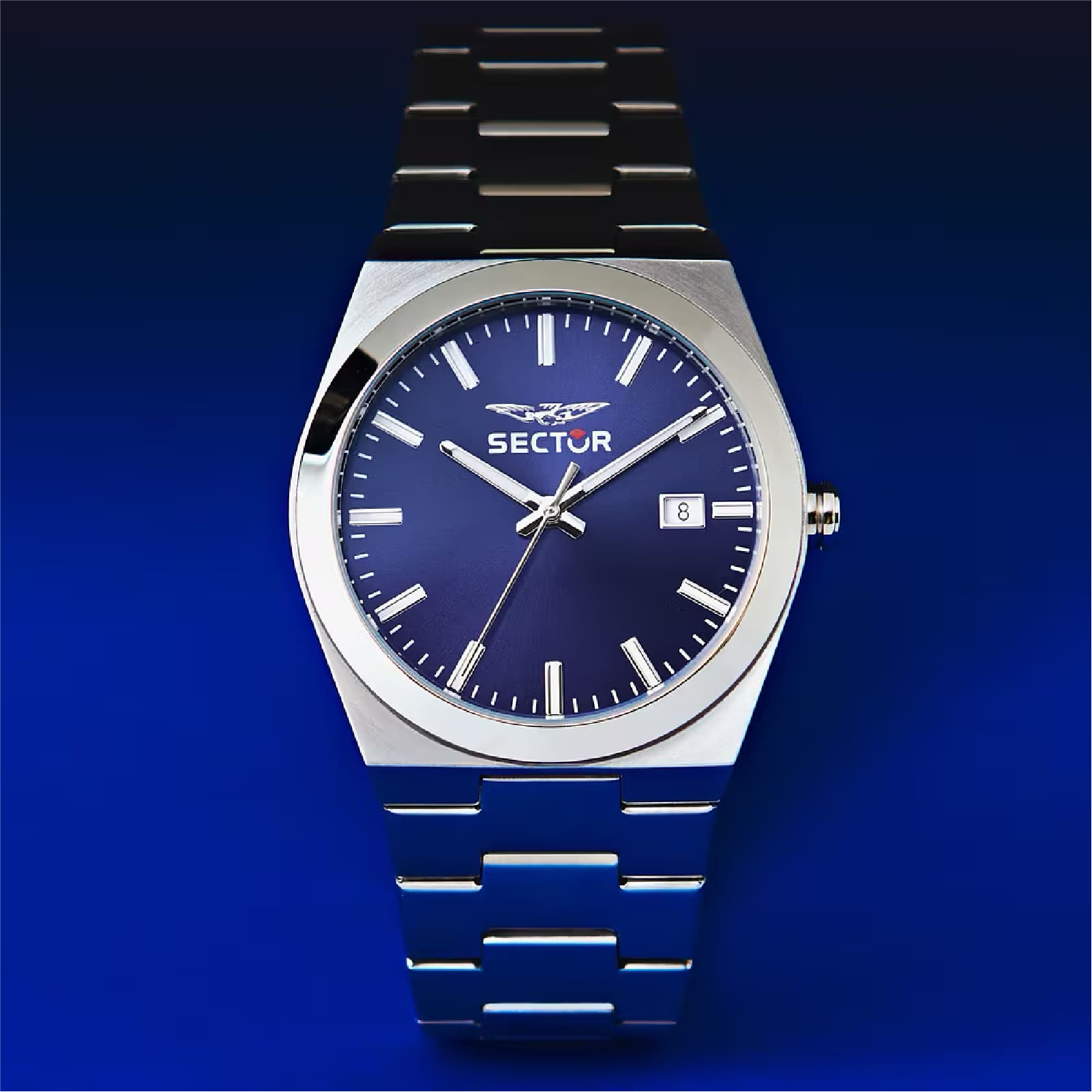 Orologio solo tempo Sector in acciaio quadrante blu MISURA UNICA