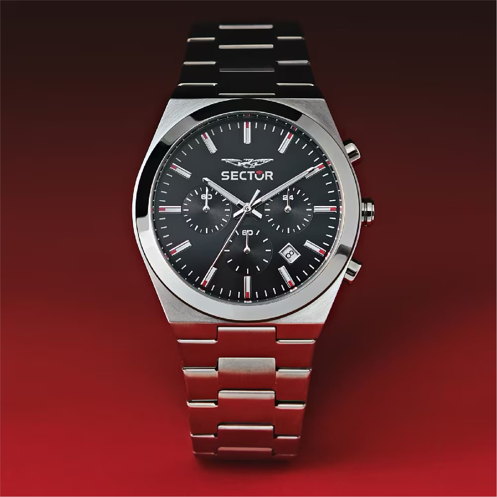 Orologio cronografo Sector in acciaio quadrante nero MISURA UNICA