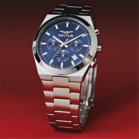 Orologio cronografo Sector in acciaio quadrante blu MISURA UNICA