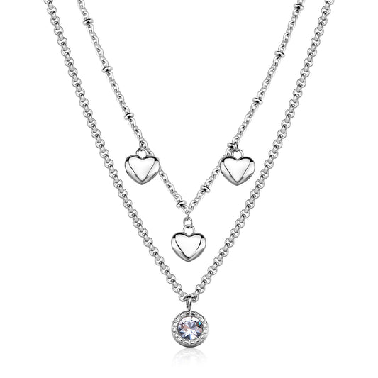 Collana multifilo S'agapõ in acciaio con cuori e cristallo MISURA UNICA