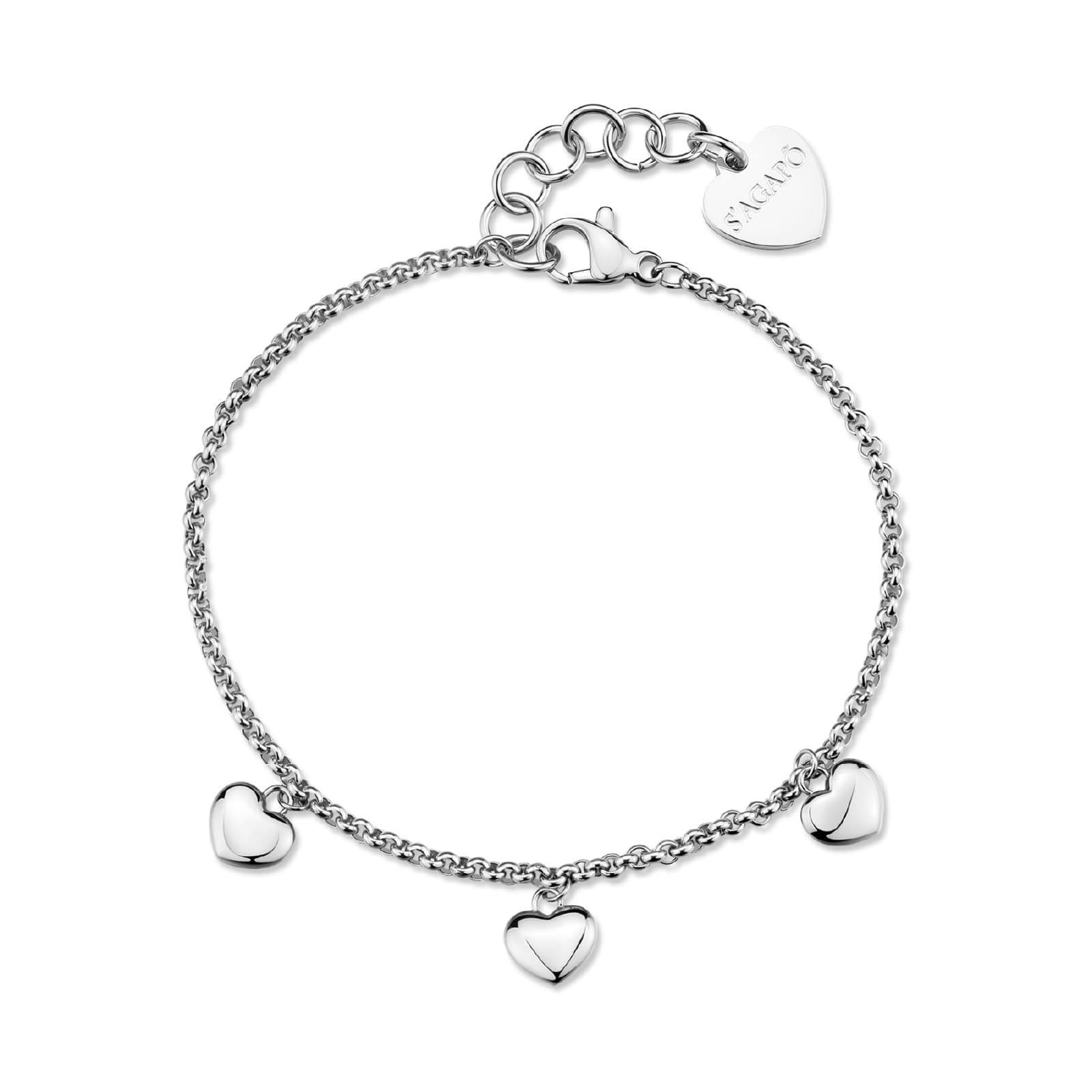 Bracciale donna S'agapõ in acciaio con cuori pendenti 18,5 cm