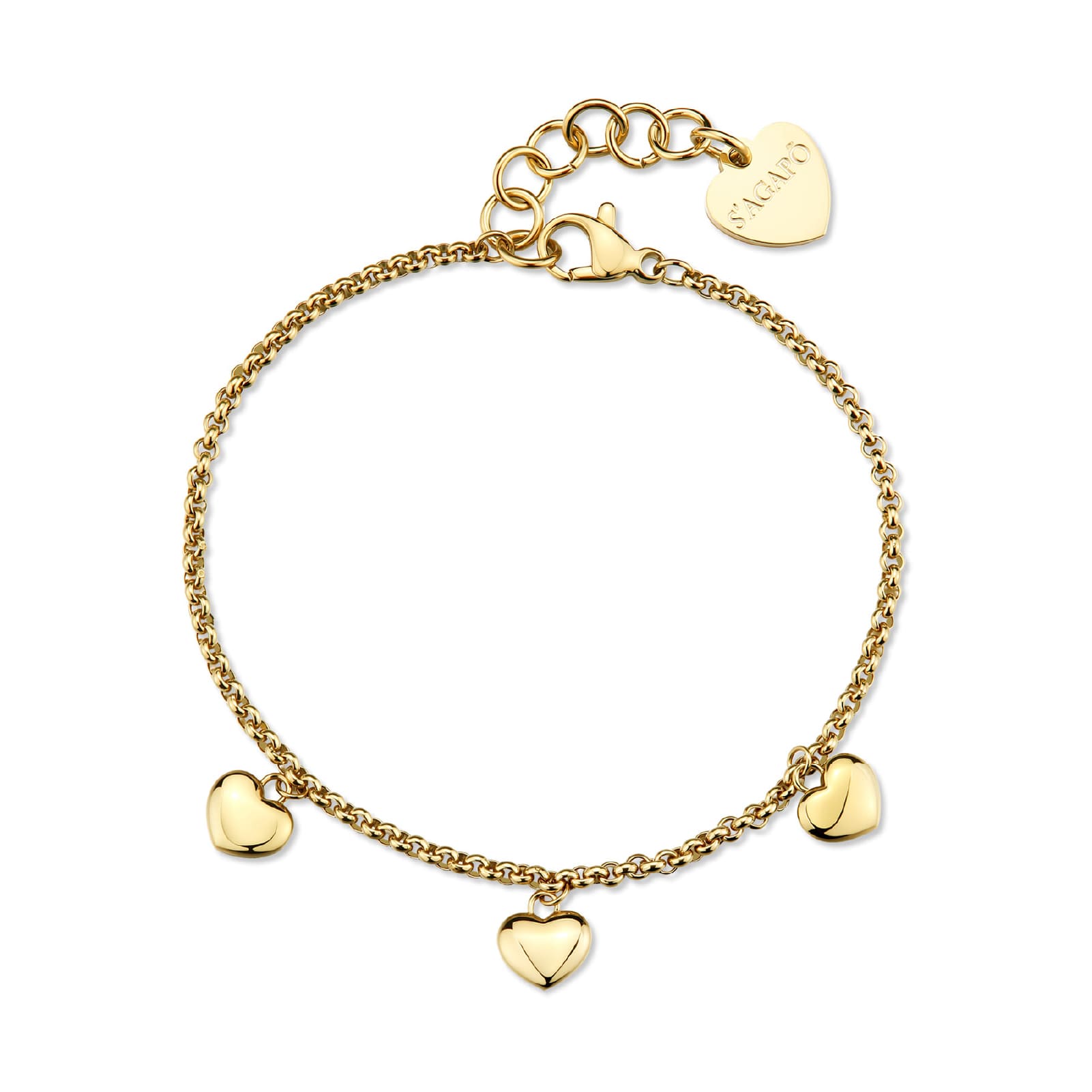 Bracciale donna S'agapõ in acciaio oro cuori pendenti 18,5 cm