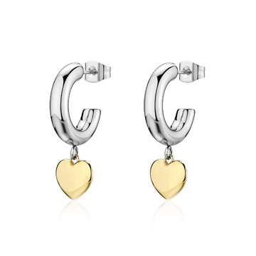 Orecchini cerchio S'agapõ in acciaio con cuore dorato MISURA UNICA