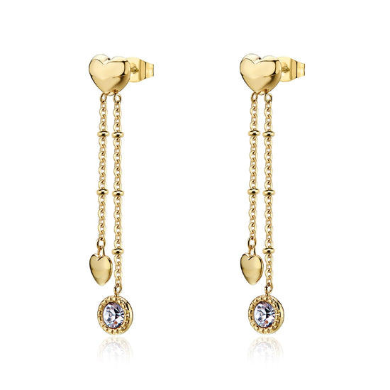 Orecchini pendenti S'agapõ acciaio oro cristallo e cuore MISURA UNICA