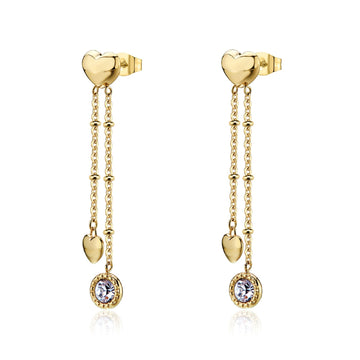 Orecchini pendenti S'agapõ acciaio oro cristallo e cuore MISURA UNICA