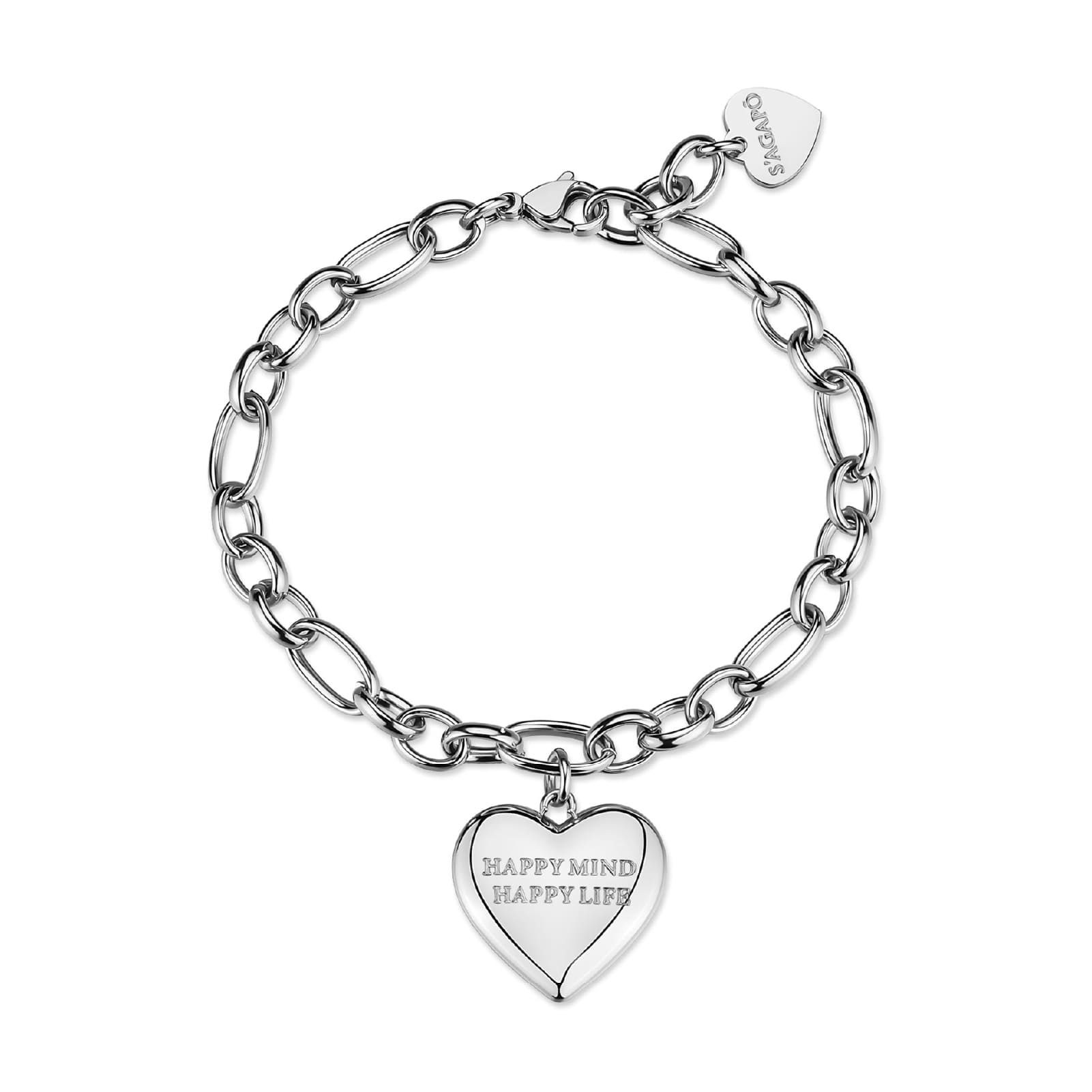 Bracciale cuore S'agapõ acciaio "Happy mind happy life" 19,5 cm