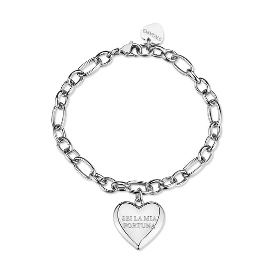 Bracciale cuore S'agapõ in acciaio "Sei la mia fortuna" 19,5 cm