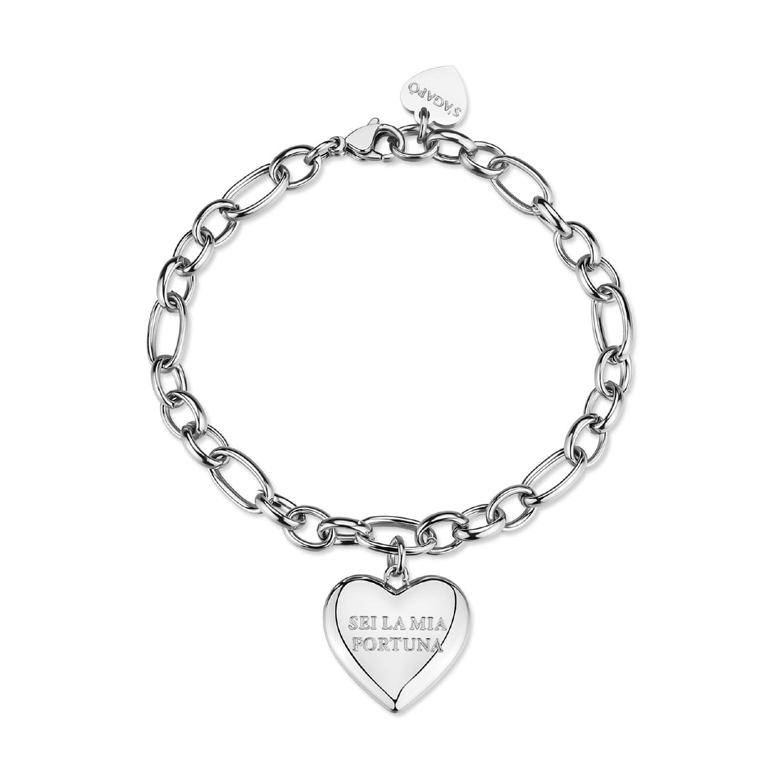 Bracciale cuore S'agapõ in acciaio "Sei la mia fortuna" 19,5 cm
