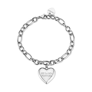 Bracciale cuore S'agapõ in acciaio "Sei la mia fortuna" 19,5 cm