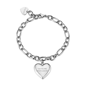 Bracciale cuore S'agapõ in acciaio "Vai oltre ogni limite" 19,5 cm