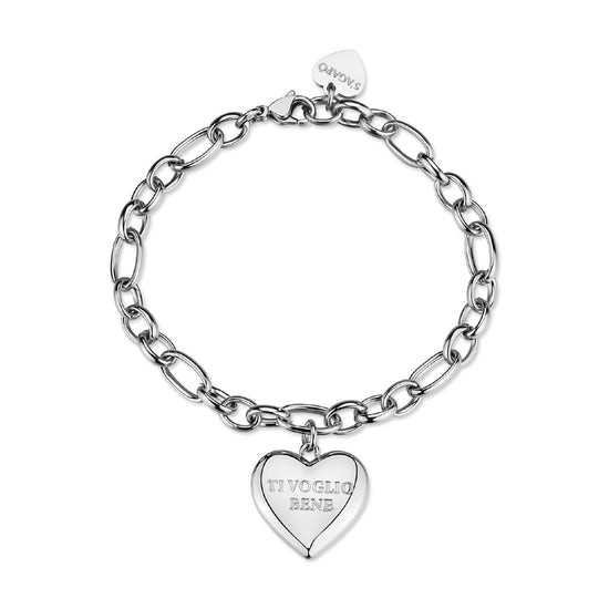 Bracciale con cuore S'agapõ in acciaio "Ti voglio bene" 19,5 cm