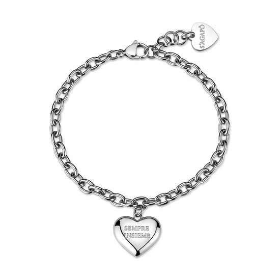 Bracciale con cuore S'agapõ in acciaio "Sempre insieme" 19,5 cm