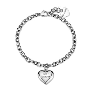 Bracciale con cuore S'agapõ acciaio e scritta "Girl power" 19,5 cm