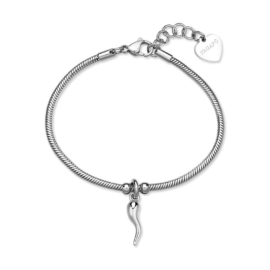 Bracciale S'agapõ in acciaio con cornetto pendente 18,5 cm