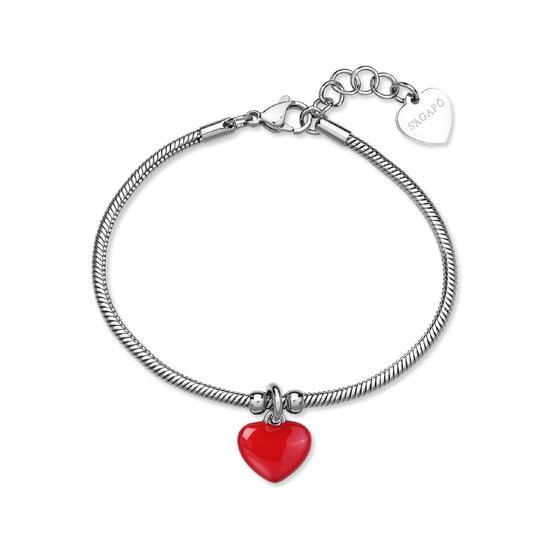 Bracciale S'agapõ in acciaio con cuore rosso pendente 18,5 cm