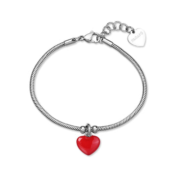Bracciale S'agapõ in acciaio con cuore rosso pendente 18,5 cm