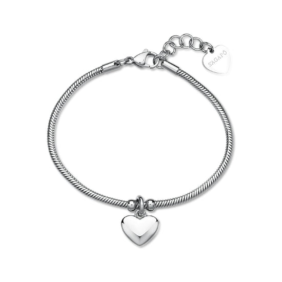 Bracciale S'agapõ in acciaio con cuore lucido pendente 18,5 cm
