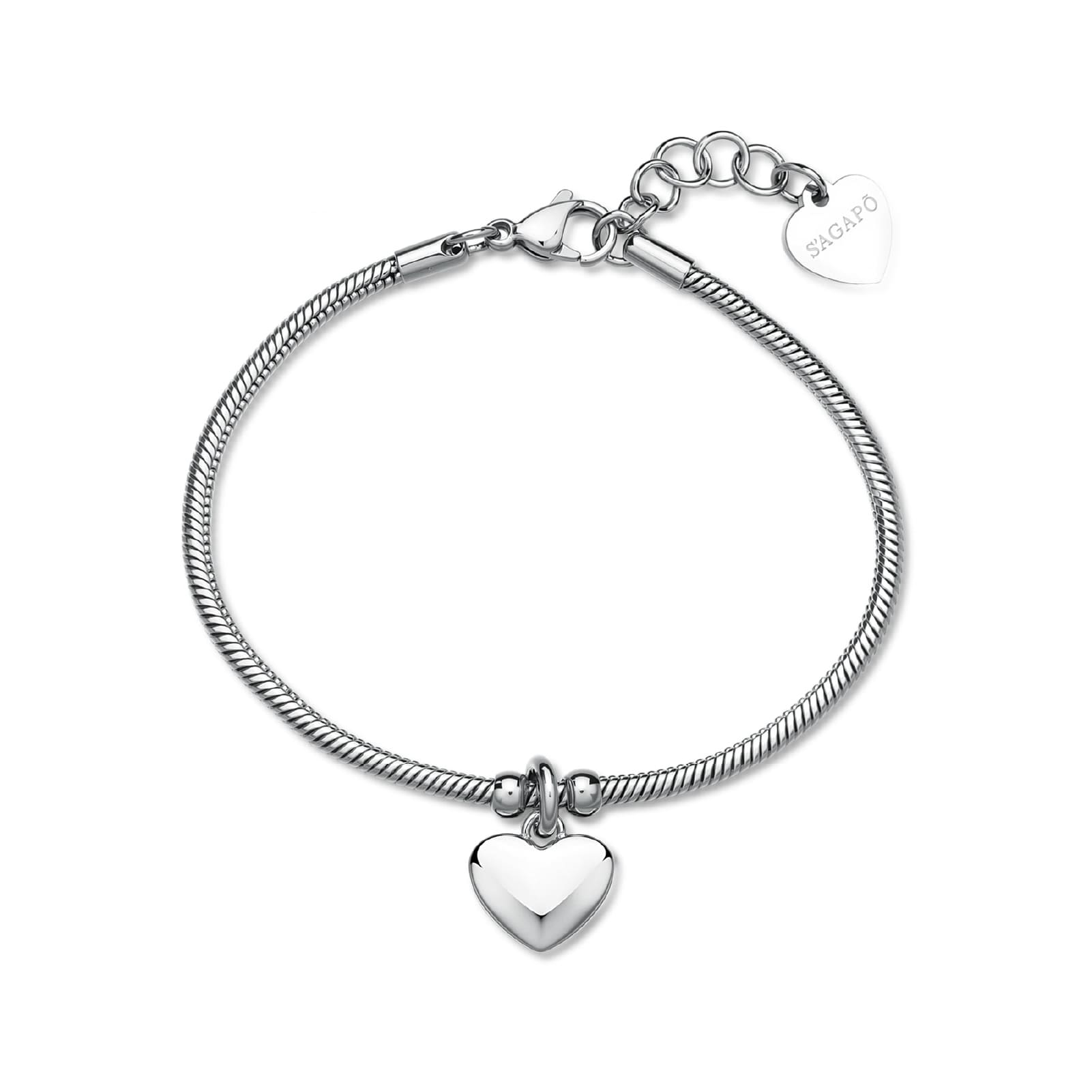 Bracciale S'agapõ in acciaio con cuore lucido pendente 18,5 cm