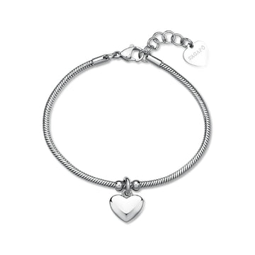 Bracciale S'agapõ in acciaio con cuore lucido pendente 18,5 cm