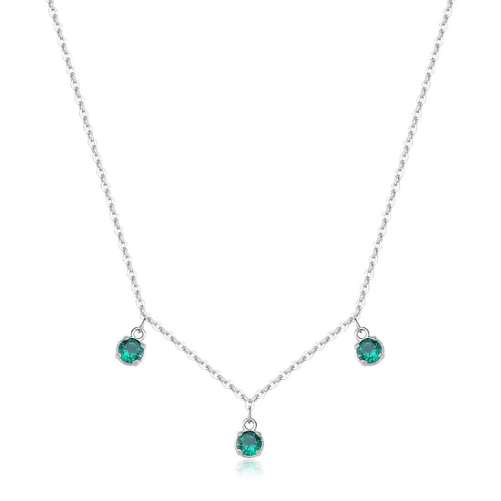 Collana S'agapõ acciaio con tre cristalli verdi pendenti MISURA UNICA