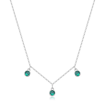 Collana S'agapõ acciaio con tre cristalli verdi pendenti MISURA UNICA