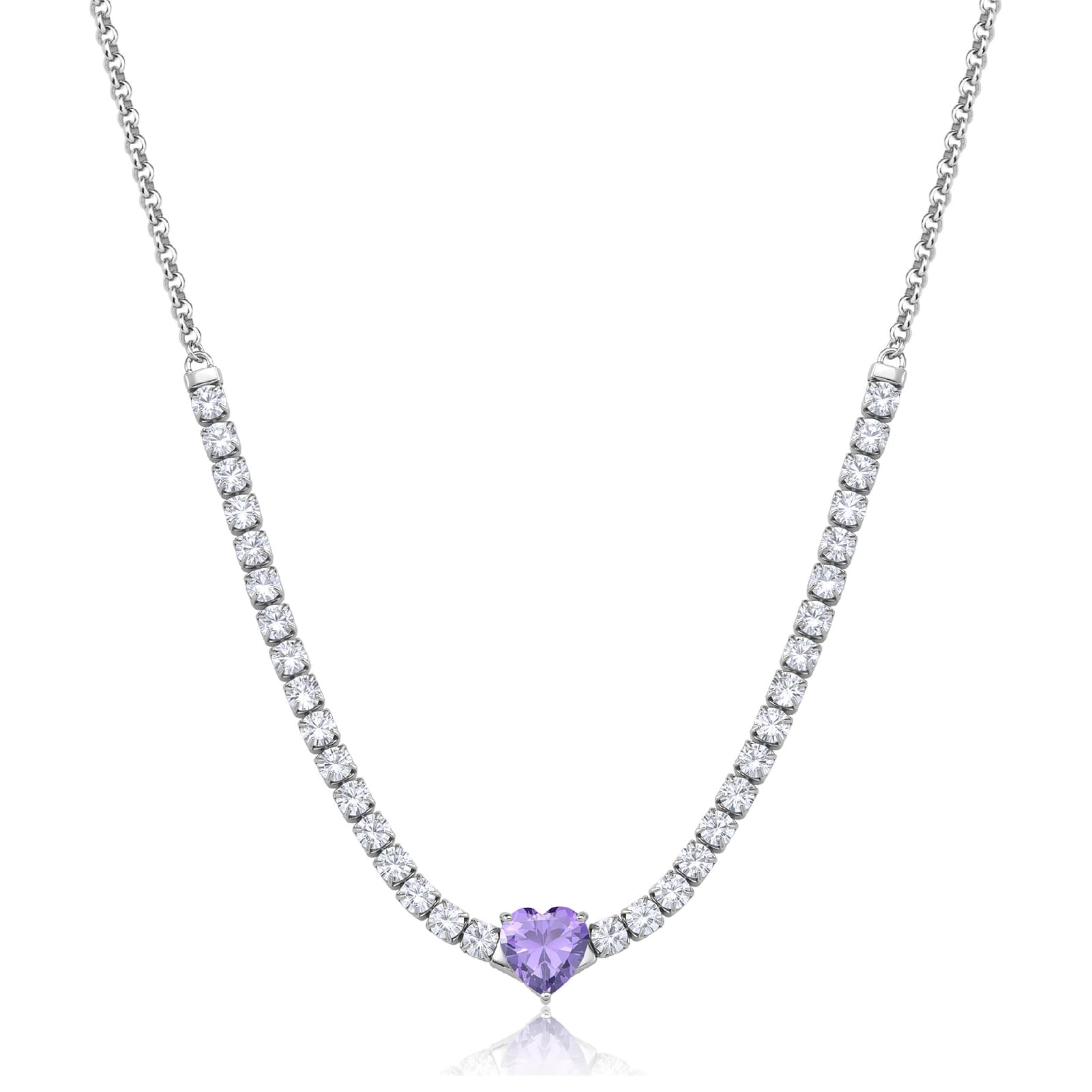Collana tennis S'agapõ donna in acciaio con cuore viola MISURA UNICA