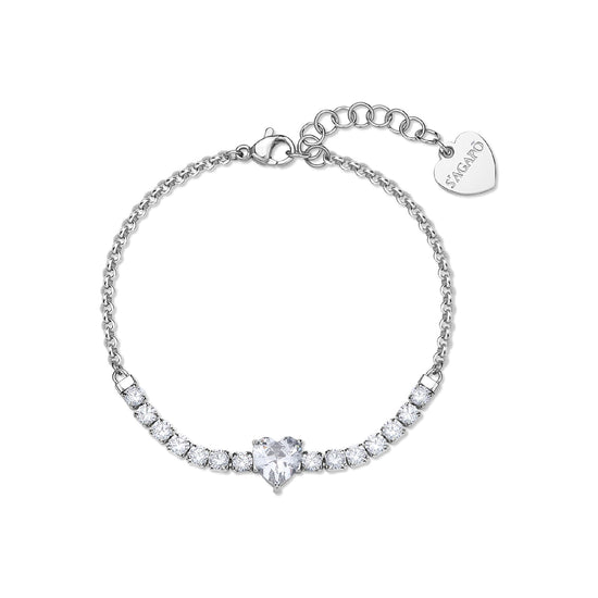 Bracciale catena S'agapõ acciaio con cuore e cristalli 18,5 cm